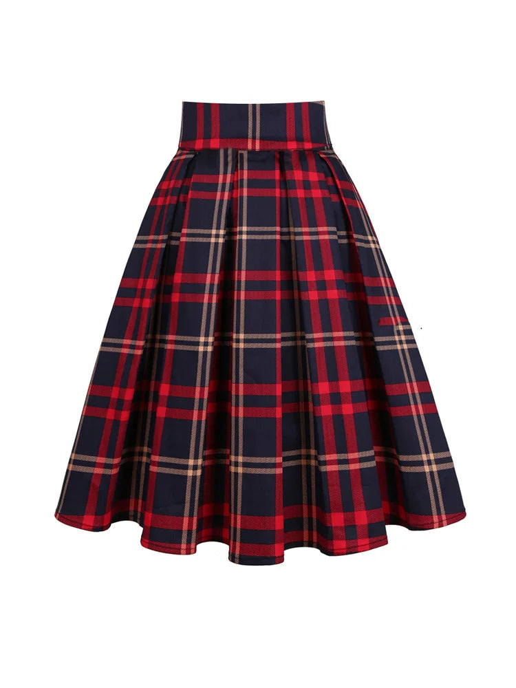 Summer French Style Women Short Vintage Pleated High Waist Floral Print Jupe Longo Elegant Ladies Office 50s Midi Tunic Skirts