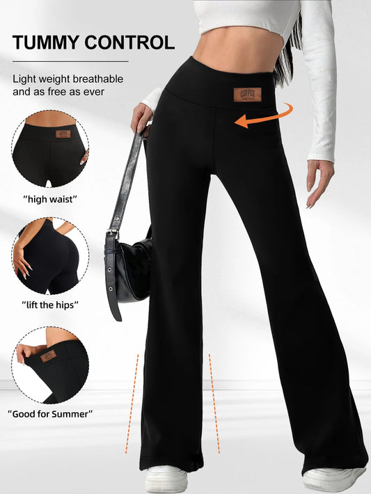 Ladies' spring and summer high waisted flared pants, elegant black elastic slim fit pants, suitable for casual wear