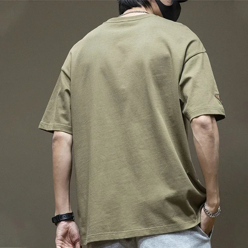 2025 New Letter Printed Short Sleeve Pocket T-shirt For Men Casual Cotton O-Neck Tshirt Y2K Streetwear Oversized Tee Shirts
