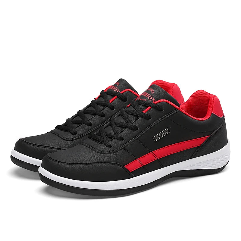 Leather Casual Shoes Outdoor Men Sneakers Breathable Business Casual Shoes Men Tennis Shoes Non-Slip PU Lace Up Size 13.5