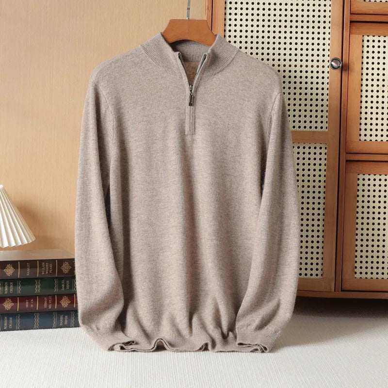 Super Soft Cashmere Sweater Men's Fit Half Zipper Turtlenecks Sweater Wool Warm Knitted Shirt Business Casual Underlay