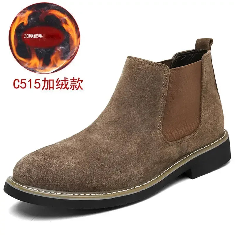Winter Large Size Men's Chelsea Mid-cut Boots Casual Leather Boots for men All-match Pointed Toe Wedding Classic Business Boots