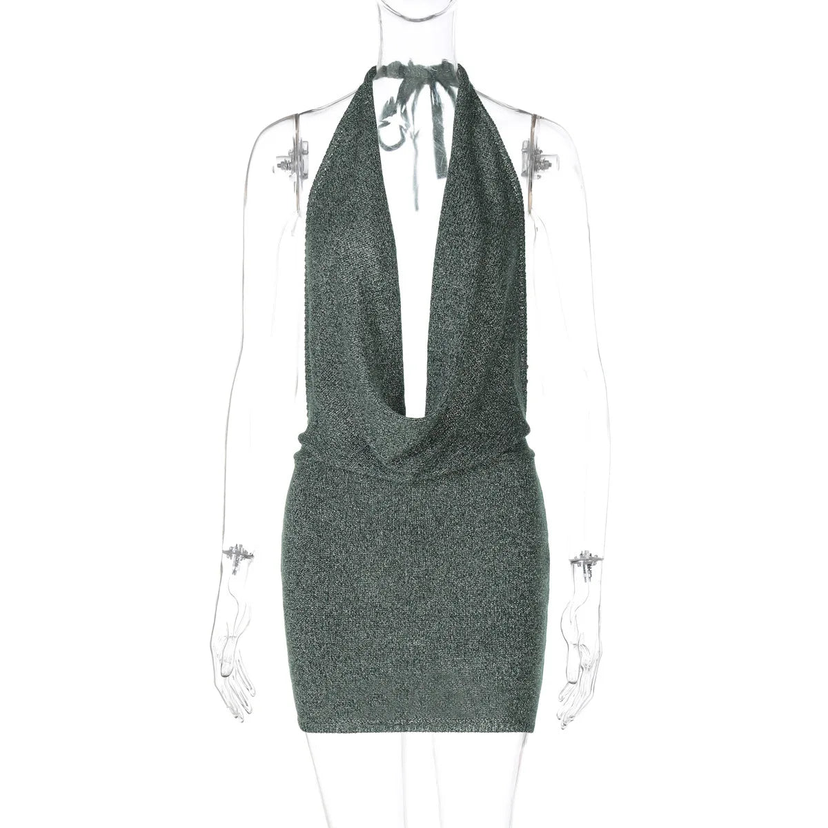 Mozision Halter Deep V Neck Sexy Mini Dress For Women Robe Fashion Sleeveless Backless Bodycon Club Dress Elegant Vestido