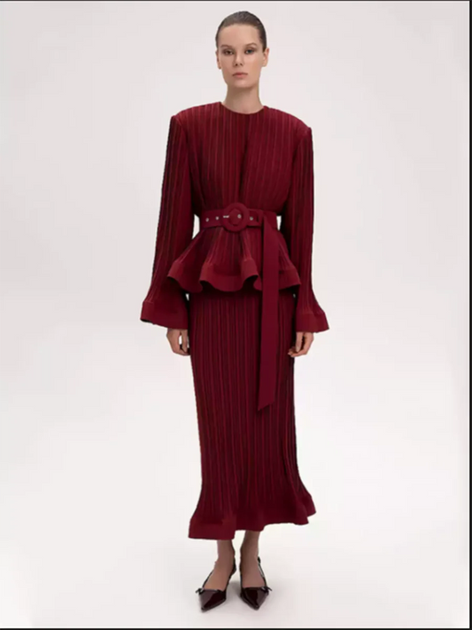 Elegant Two Piece Set For Women O Neck Long Sleeve Patchwork Ruffles Tops High Waist Skirt Set Female Fashion New