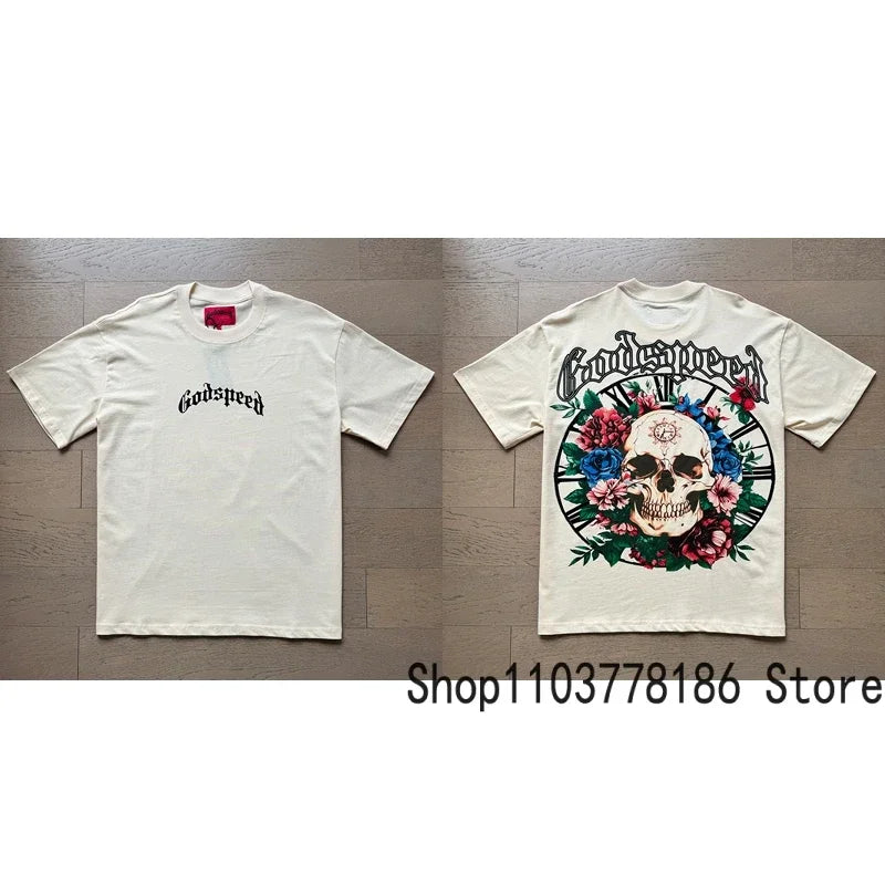 Classic White GOD SPEED T Shirts Letter Logo Seaside Holiday Scenery Print Godspeed Short Sleeve Unisex Tees Tops