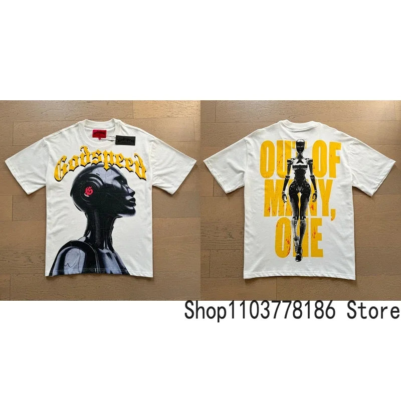 Classic White GOD SPEED T Shirts Letter Logo Seaside Holiday Scenery Print Godspeed Short Sleeve Unisex Tees Tops