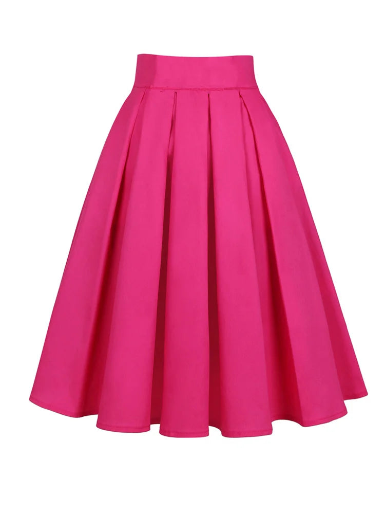 Summer French Style Women Short Vintage Pleated High Waist Floral Print Jupe Longo Elegant Ladies Office 50s Midi Tunic Skirts