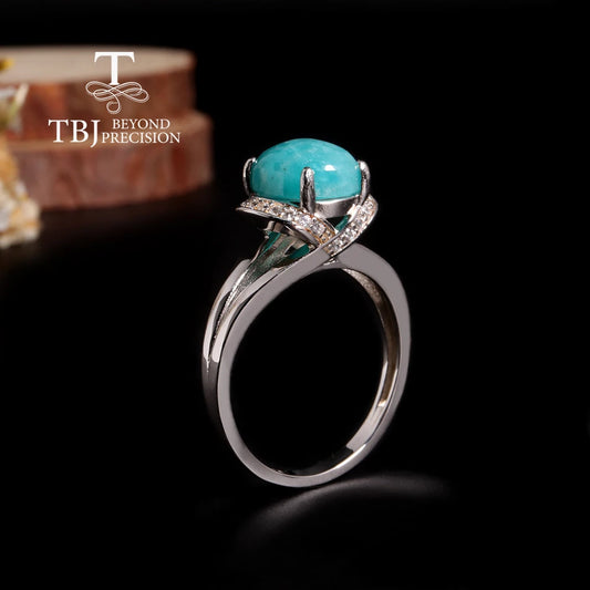 Natural Amazonite Ring Oval Design 925 Sterling Silver Elegant Romantic Fine Jewelry for Women Banquet Wear