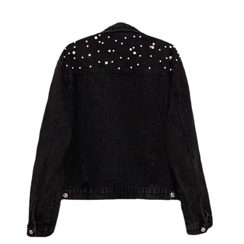 Women Denim Jackets Turn Down Collar Single Breasted Full Sleeve Loose Casual Regular Short Jacket