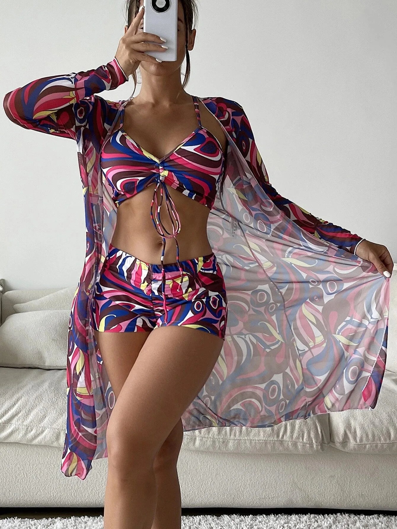 Summer Print Swimsuits Tankini Sets Female Swimwear Push Up For Beach Wear Three-Piece Bathing Suits Pool Women's Swimming Suit