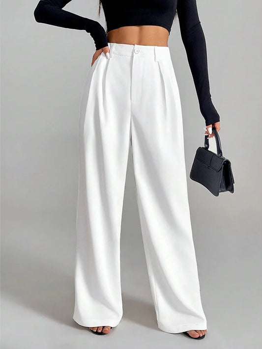 2025 New Spring Summer Baggy Pants Fashion Women's Elastic Waist Loose Wide Leg Pant Casual Office Lady Communte Pocket Trousers