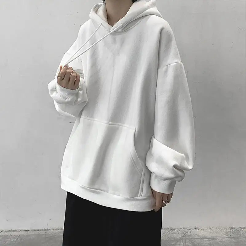 Dark Grey Hoodie Men Sweatshirt Autumn Winter Clothes Pure Color Y2k Pullover Top Boy Version Trend Loose Fleece Coat Oversized