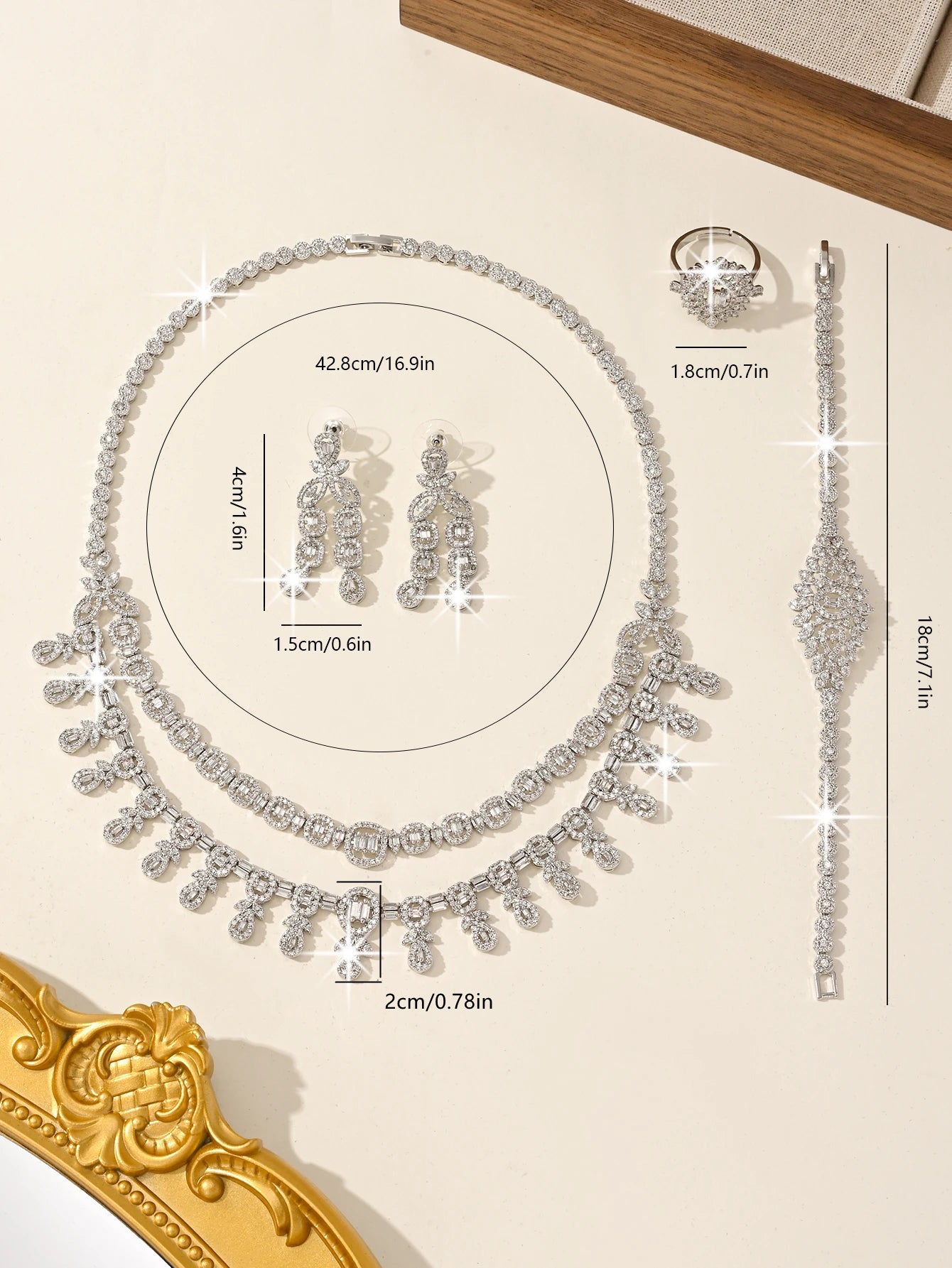 Platinum Plated Large Luxury Fashion Wedding Jewelry Set 4-piece Jewellery