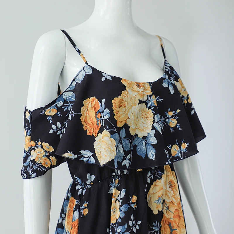 Printed Off Shoulder Beach Dress Women Ruffle Strap Vacation Summer Dress 2024 Woman Backless Floral Short Dresses Graduation