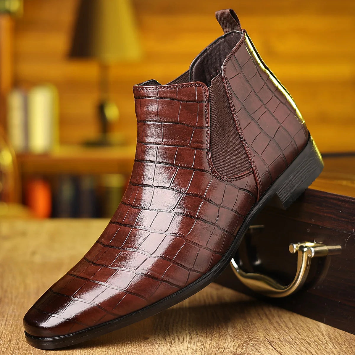 Big Size Stone Pattern Dress Shoes for Men Autumn Winter Soft-soled Men Leather Boots New Designer Platform Chelsea Boots Male