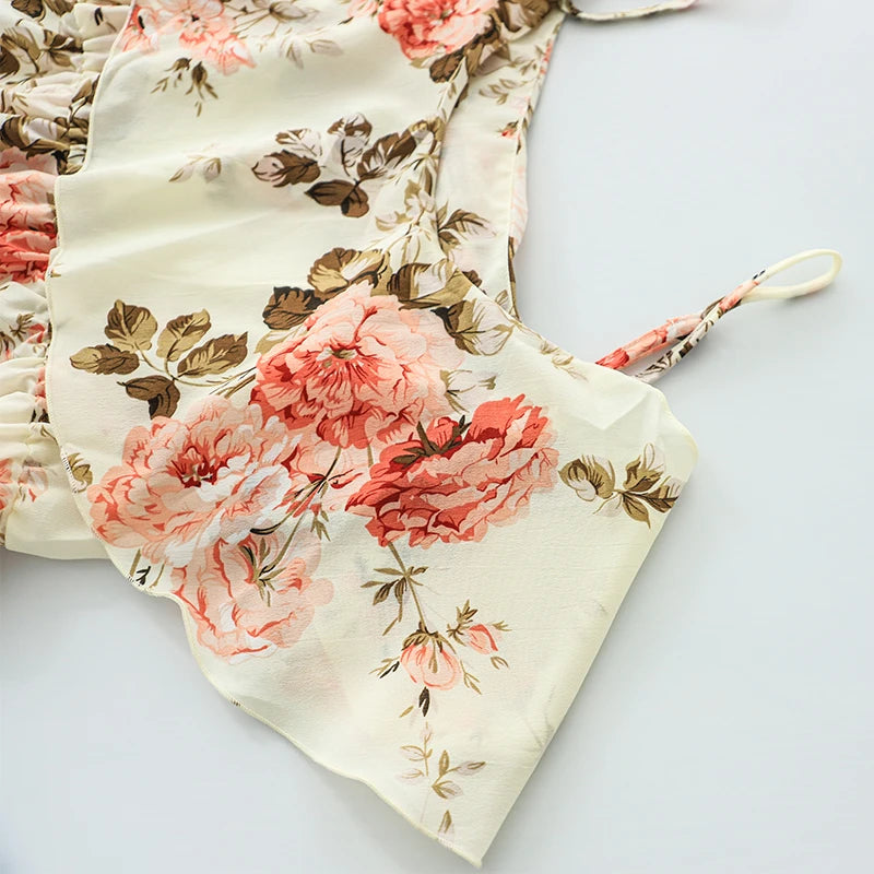 Printed Off Shoulder Beach Dress Women Ruffle Strap Vacation Summer Dress 2024 Woman Backless Floral Short Dresses Graduation