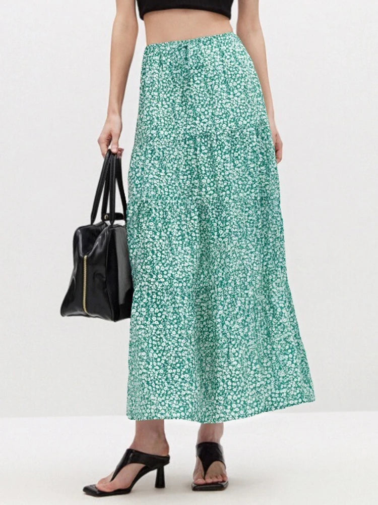 Women Floral Skirts Long Summer Cotton Tie Up Elastic Waist Loose Patchwork Maxi Skirt Flowers Spring Long Skirts For Women