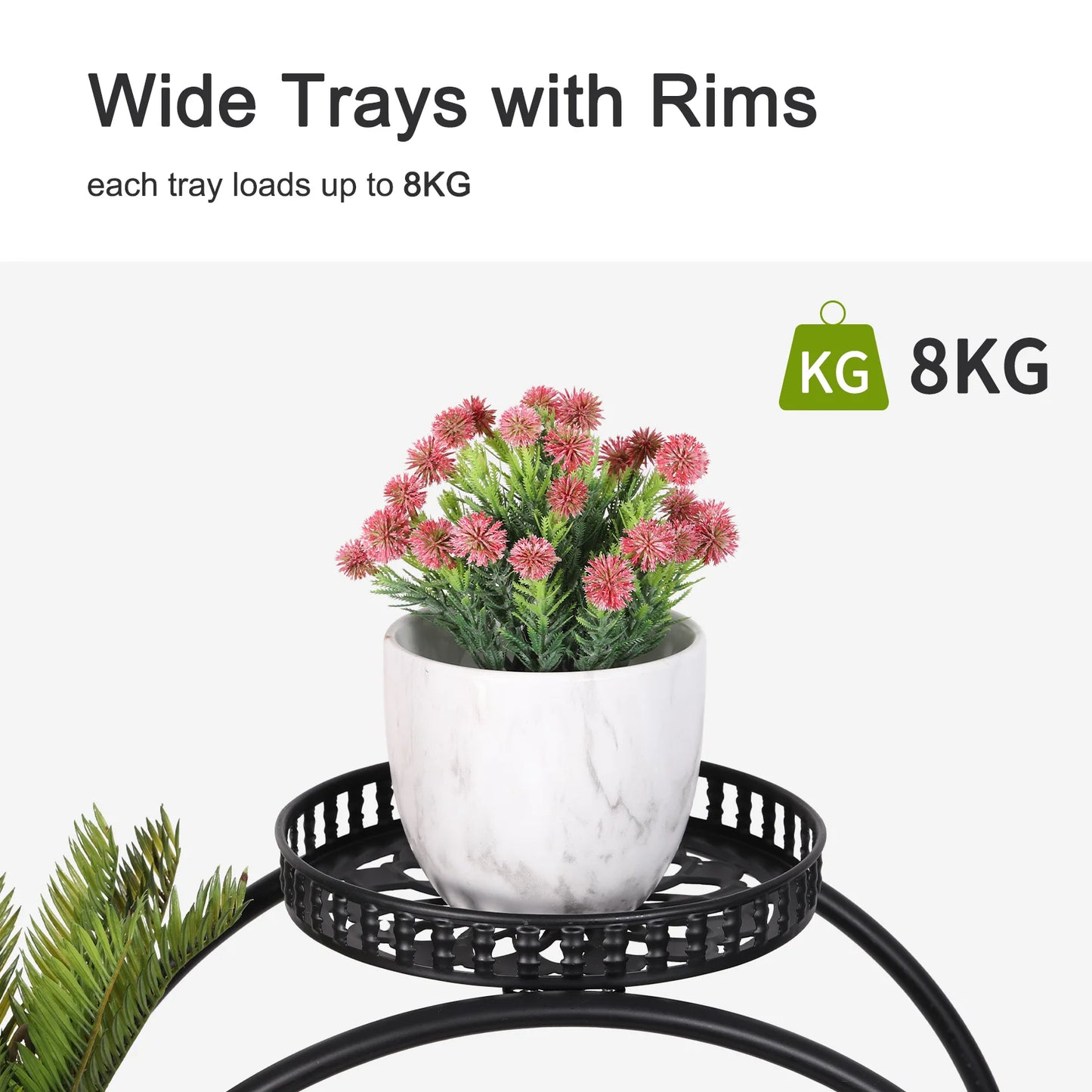 unho 6 Potted Metal Plant Stand Garden Cart Wrought Iron Flower Pots Rack Holder Display Shelf with Wheels for Patio Porch
