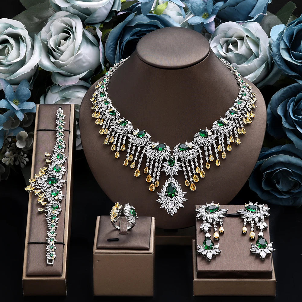 4 pieces of ultra luxury cubic zirconia bridal party costumes jewelry set