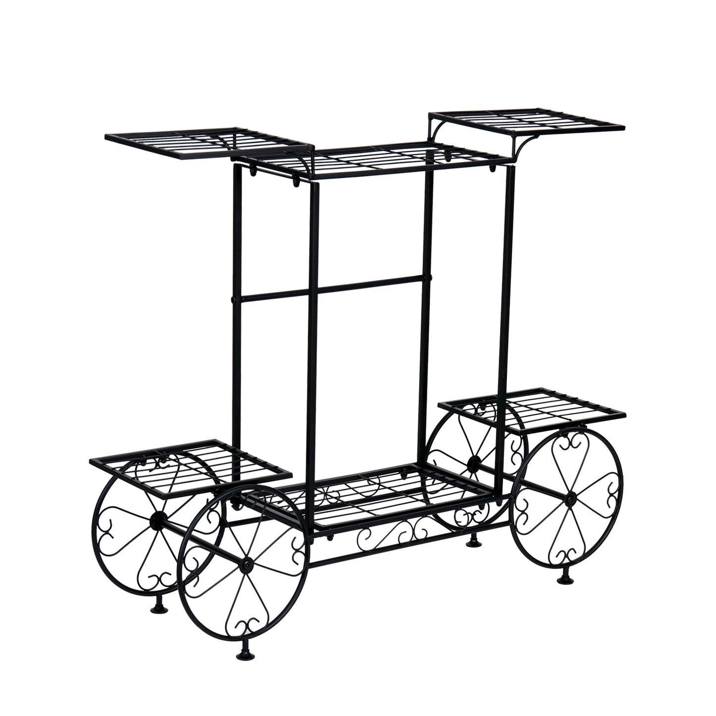 Large Metal Garden Cart Plant Stand Parisian Style Flower Display Rack Holder for Indoor Outdoor