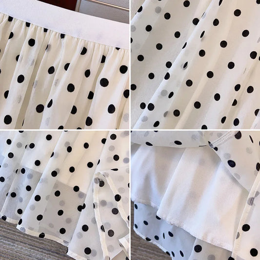 175Kg Plus Size Women Hip 175 Summer Loose A-Line Polka Dot Chiffon Skirt Black Apricot 4XL 5XL 6XL 7XL 8XL 9XL
