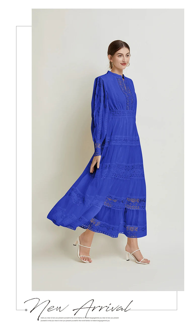 French Fashion Retro Dress Summer Clothing Lace Lace Splicing V-neck Design Lantern Sleeve Dress White Club Outfits for Women
