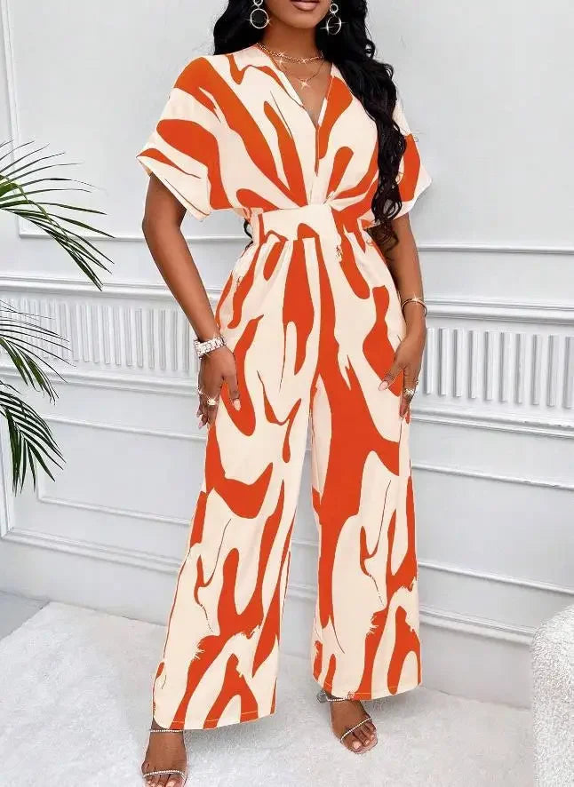 Women Jumpsuit Loose Wide-leg Pants Casual Printed Romper