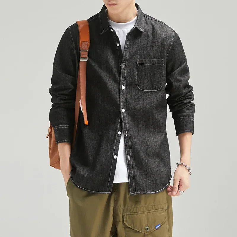 New Four Seasons Men's Long Sleeve Denim Shirt Cotton Jacket No Ironing Casual Social Comfortable and Breathable 3 Colors