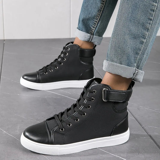 2025 Men Sneakers Men Leather Skateboarding Shoes Male Thick Bottom Non-Slip Student High-Top Sport Shoes Hombre Mens Footwear