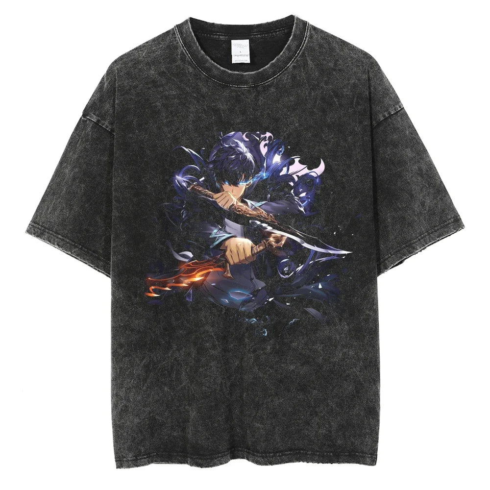 Solo Leveling Pure Cotton T-shirts Manga Streetwear Summer Men Top Harajuku Y2k Male Clothing
