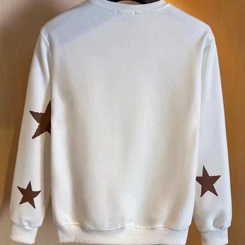 Autumn Harajuku Men Sweatshirts Black Long Sleeved T-shirt Men Clothes Stars Graphic top Crewneck for Men Streetwear 2024