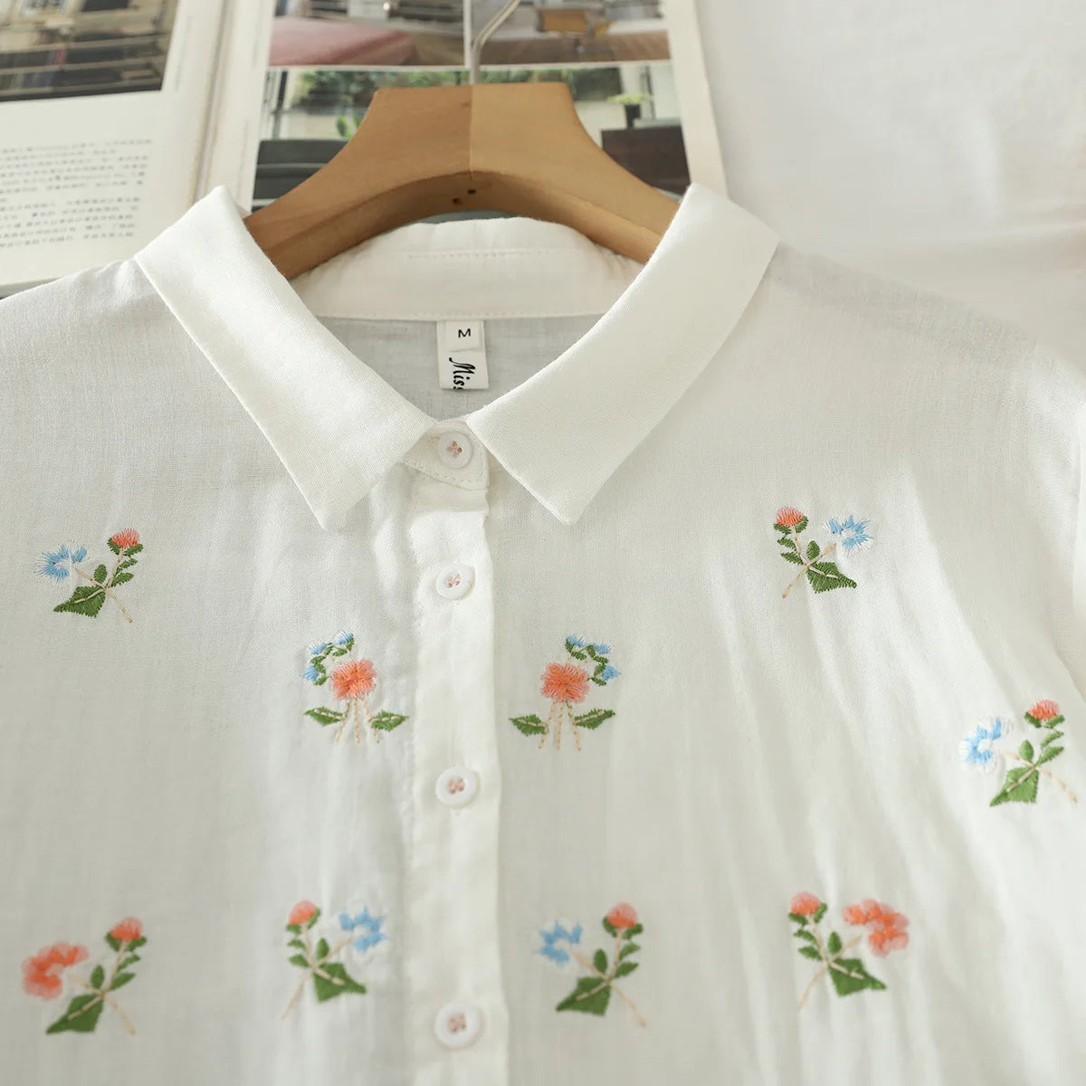 Women's clothing summer 2025 novelty short sleeve lapel white embroidery shirts and blouses stylish stylish women's blouse