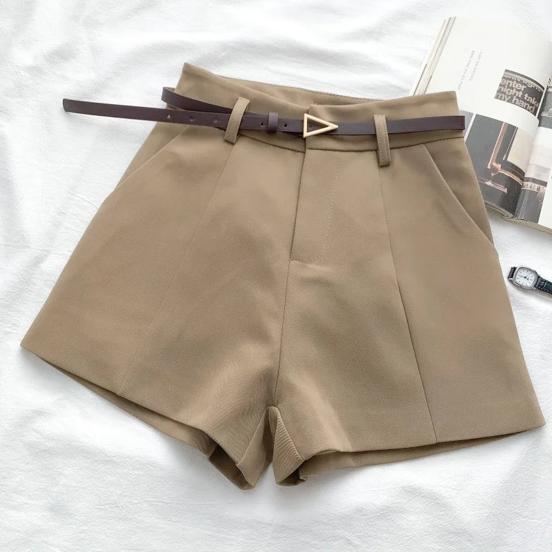 Women's Casual A-line High Waist Office Shorts With Belted