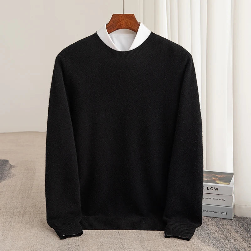 Autumn And Winter 100% Pure Wool Men's Thick Round Neck Slim-Fit O-neck Pullover Long-Sleeved Knitted Cashmere Sweater