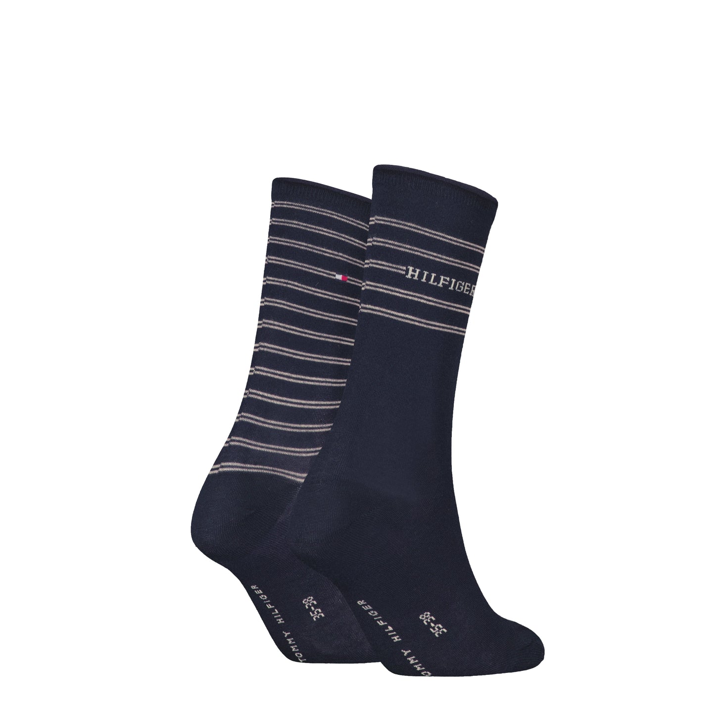 Tommy Hilfiger 2 Pack Stripe Womens Crew Socks Navy