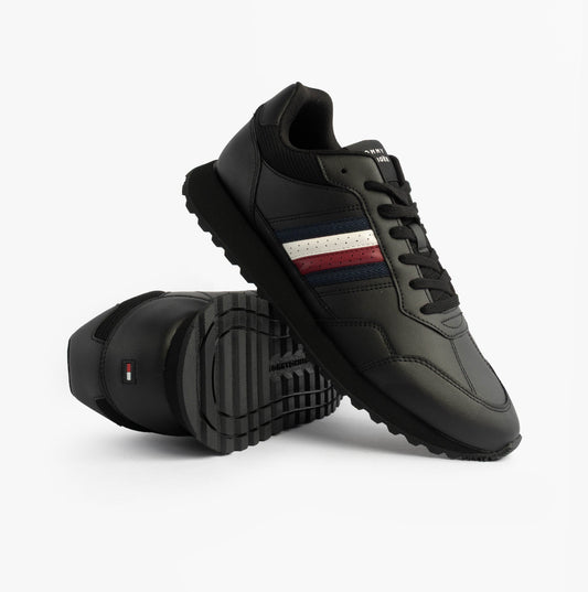 Tommy Hilfiger Mens Signature Tape Cleat Leather Trainers Black
