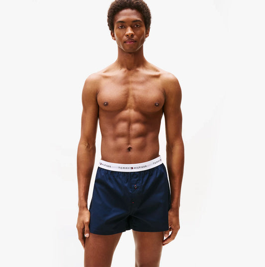 Tommy Hilfiger Mens 2 Pack Signature Logo Woven Boxer Shorts Navy