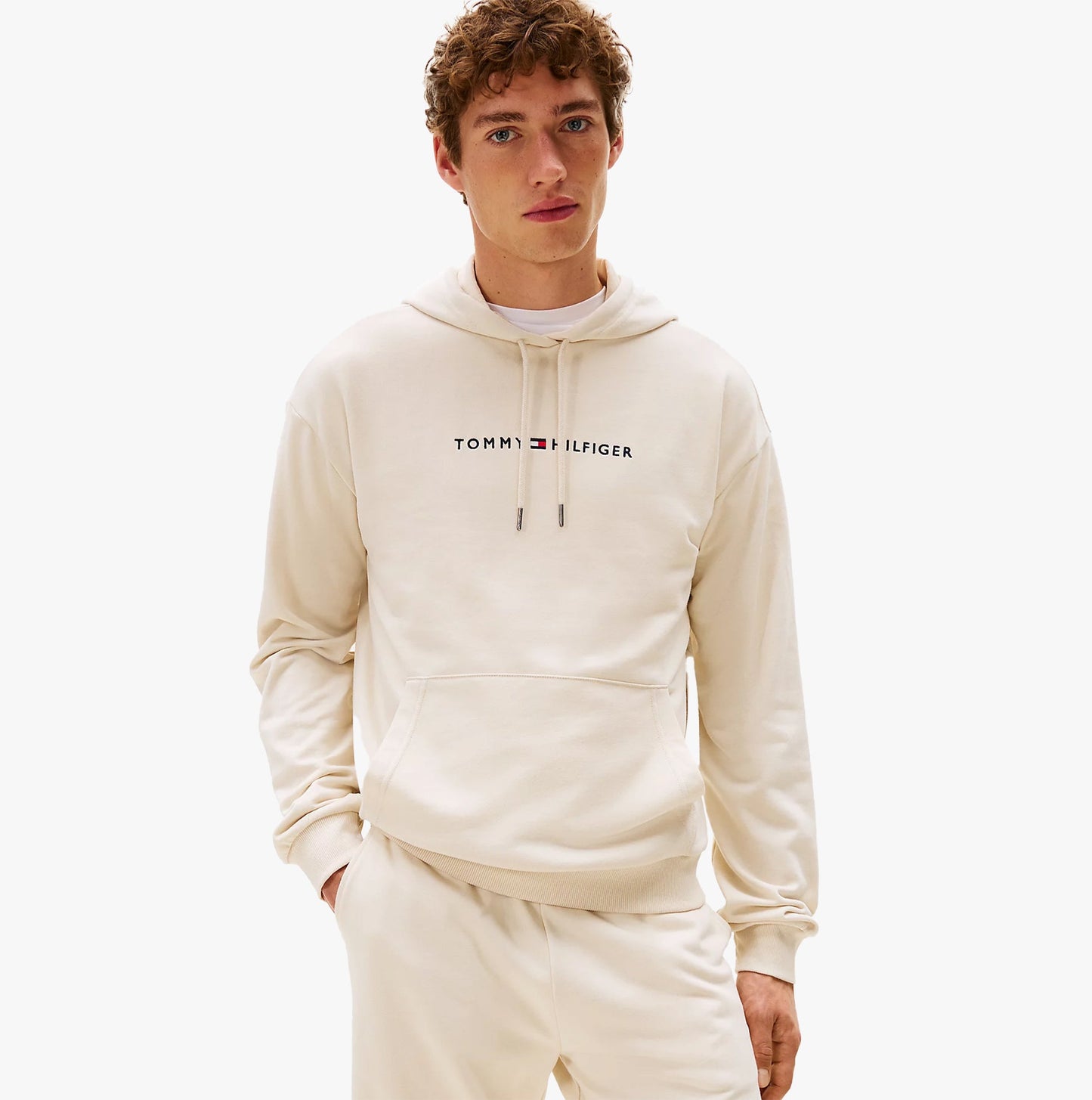 Tommy Hilfiger HOODIE Mens Drawstring Lounge Hoody Off White