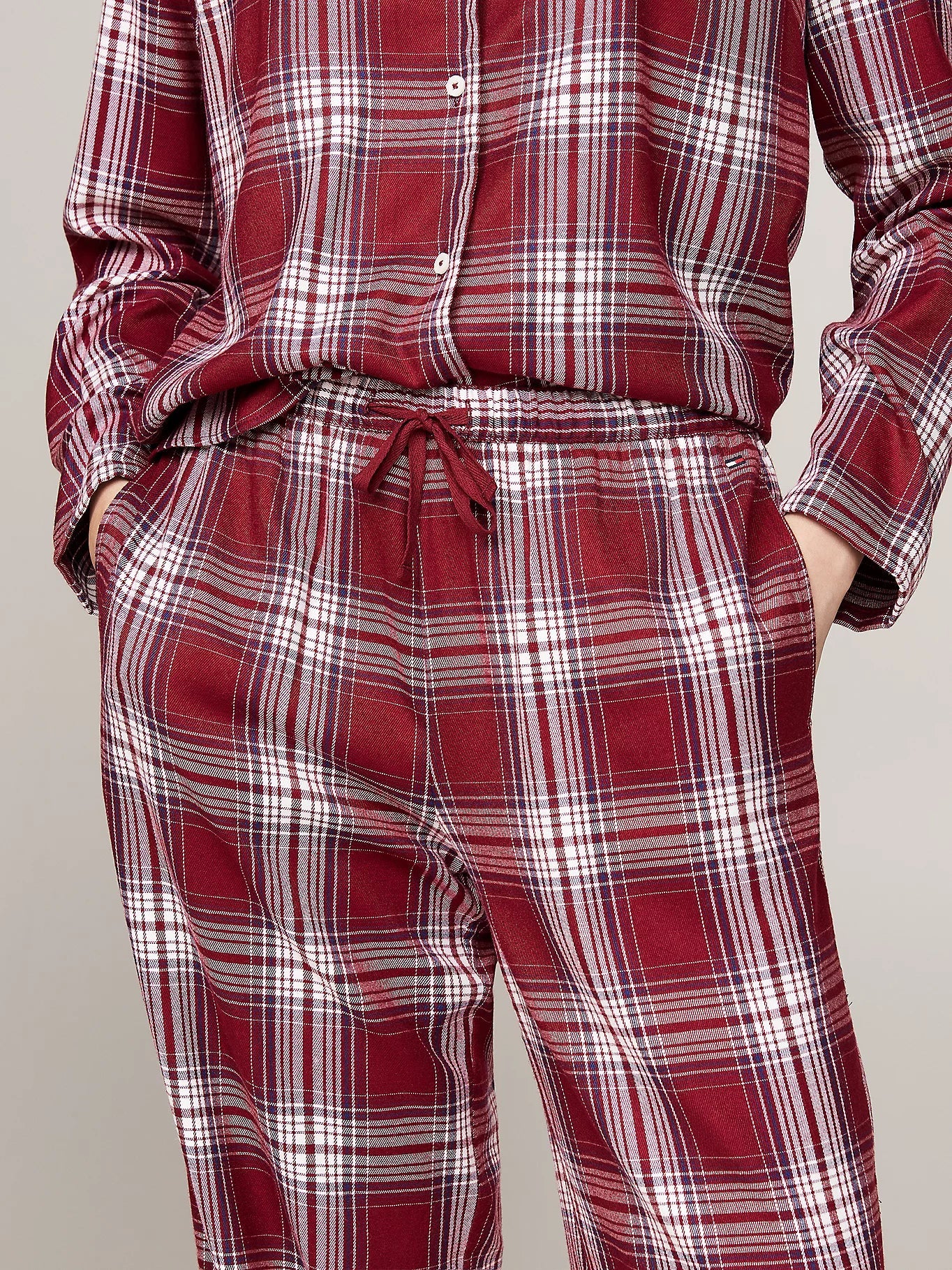 Tommy Hilfiger ORIGINAL Womens Pyjama Set Plaid Check Deep Rouge
