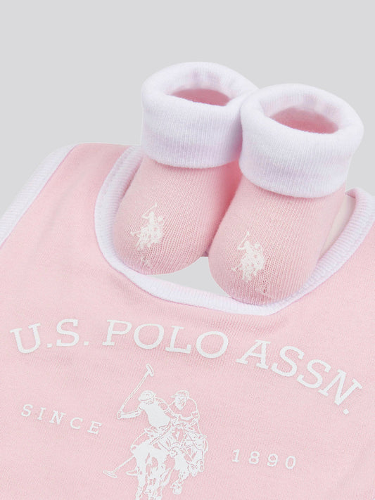 Baby Bib and Bootie set in Light Pink