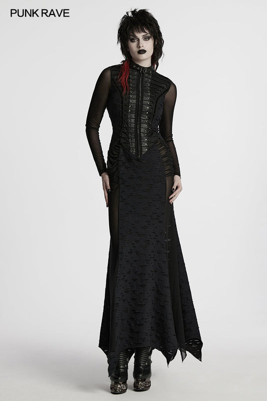 Punk Rave Seraphine Spinal Lace Panel Maxi Dress In Black
