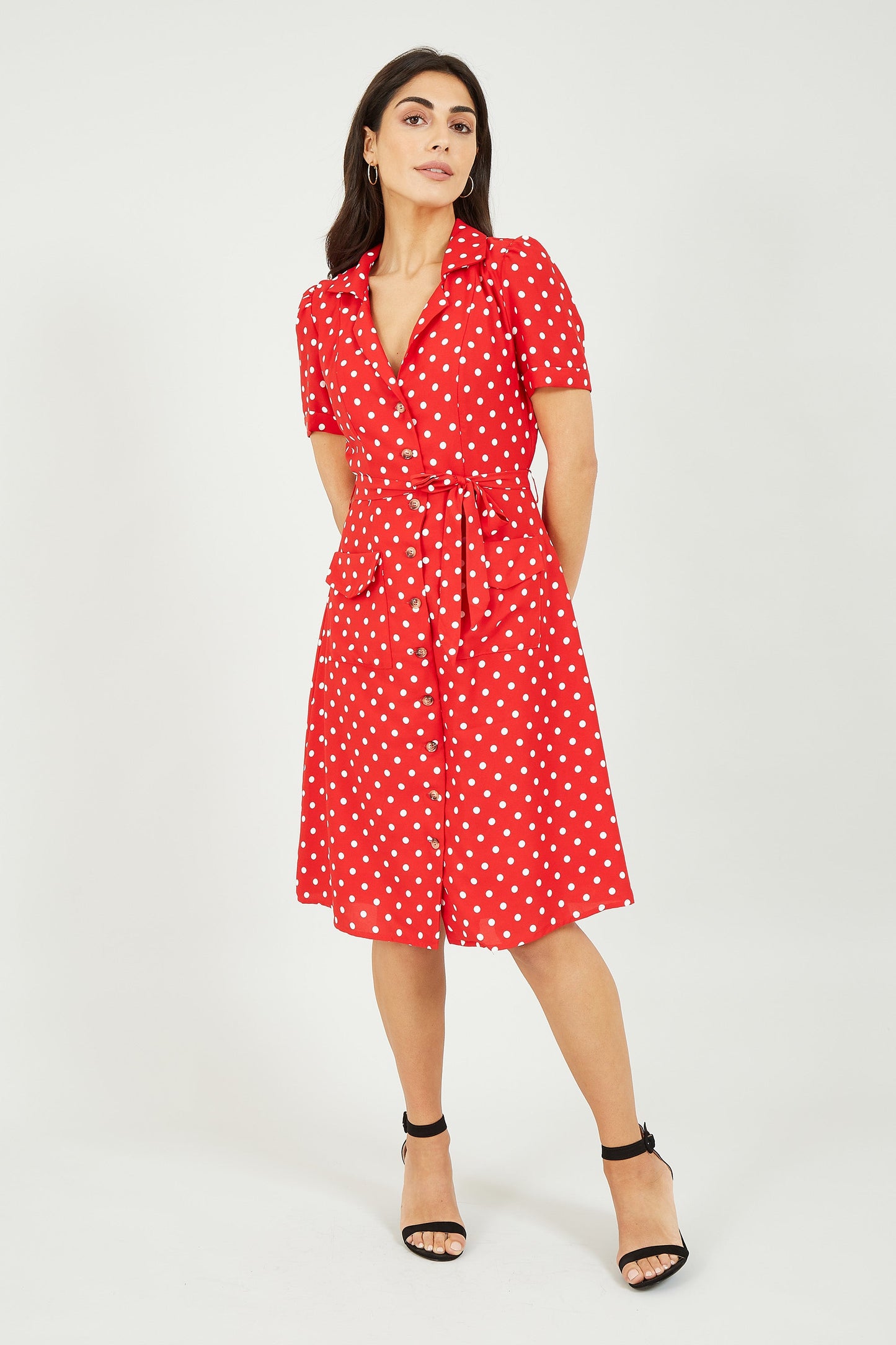 Yumi Red Spot Retro Shirt Dress