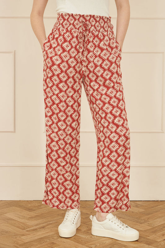 Yumi Red Geo Print Relaxed Fit Trousers