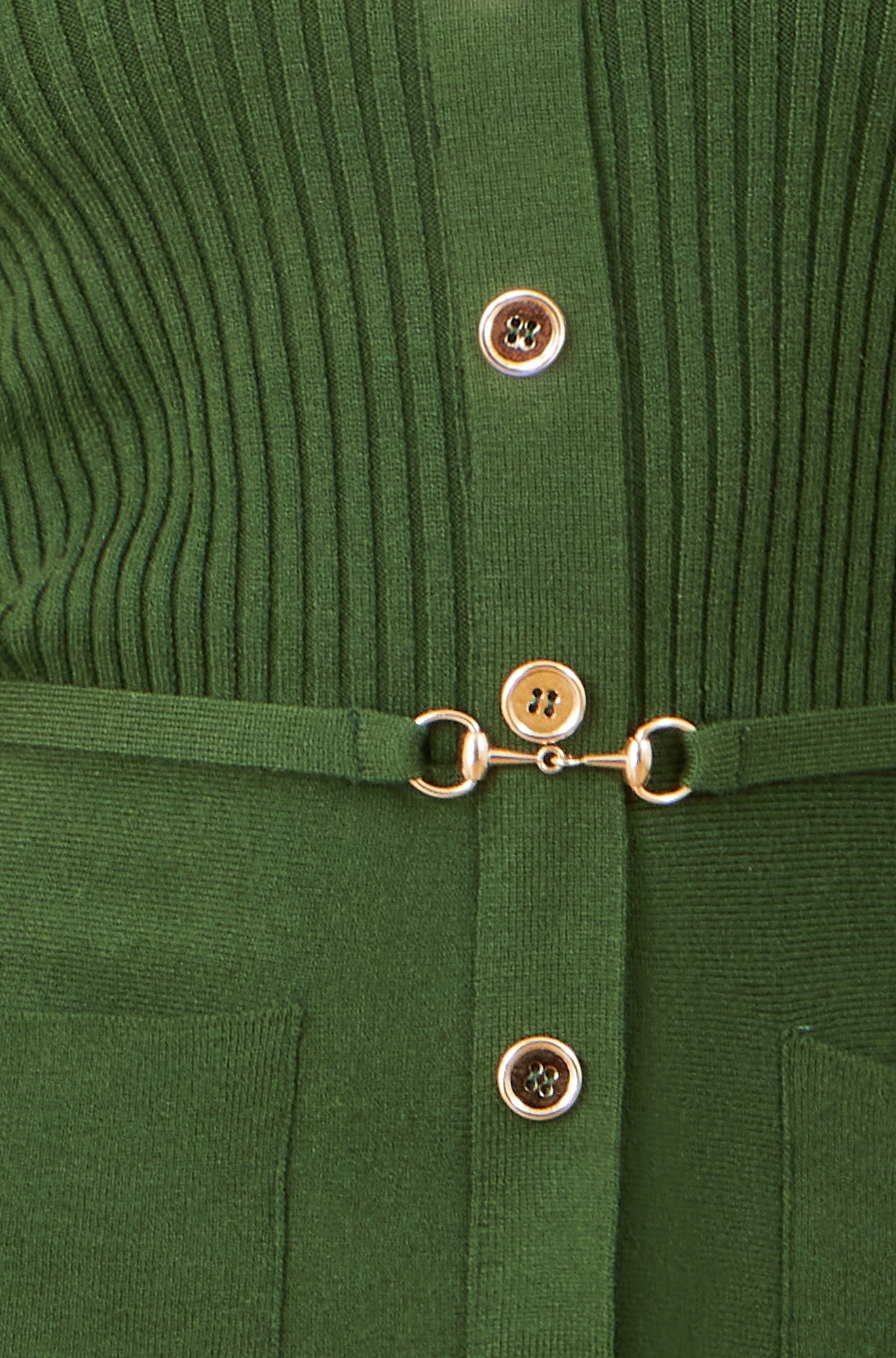 Yumi Green Rib Knit Midi Shirt Dress With Snaffle Belt