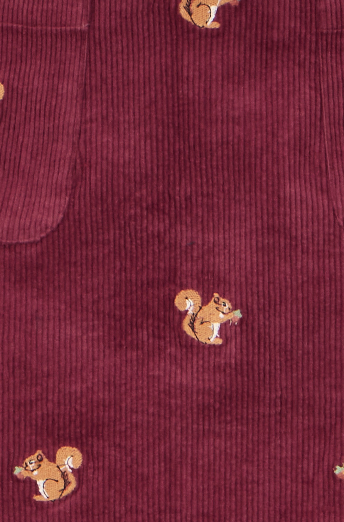 Yumi Burgundy Corduroy Embroidered Squirrel Mini Skirt