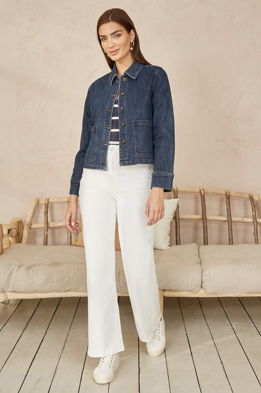 Yumi Blue Denim Jacket With Patch Pockets