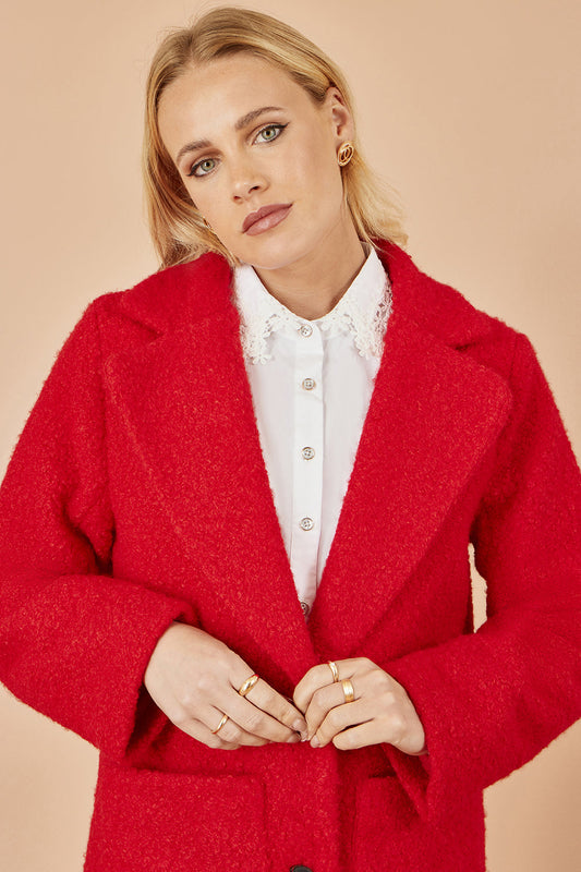 Yumi Red Boucle Long Line Coat