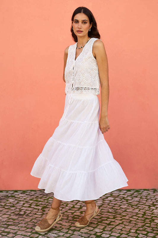 Yumi White Crochet Lace Tie Waistcoat