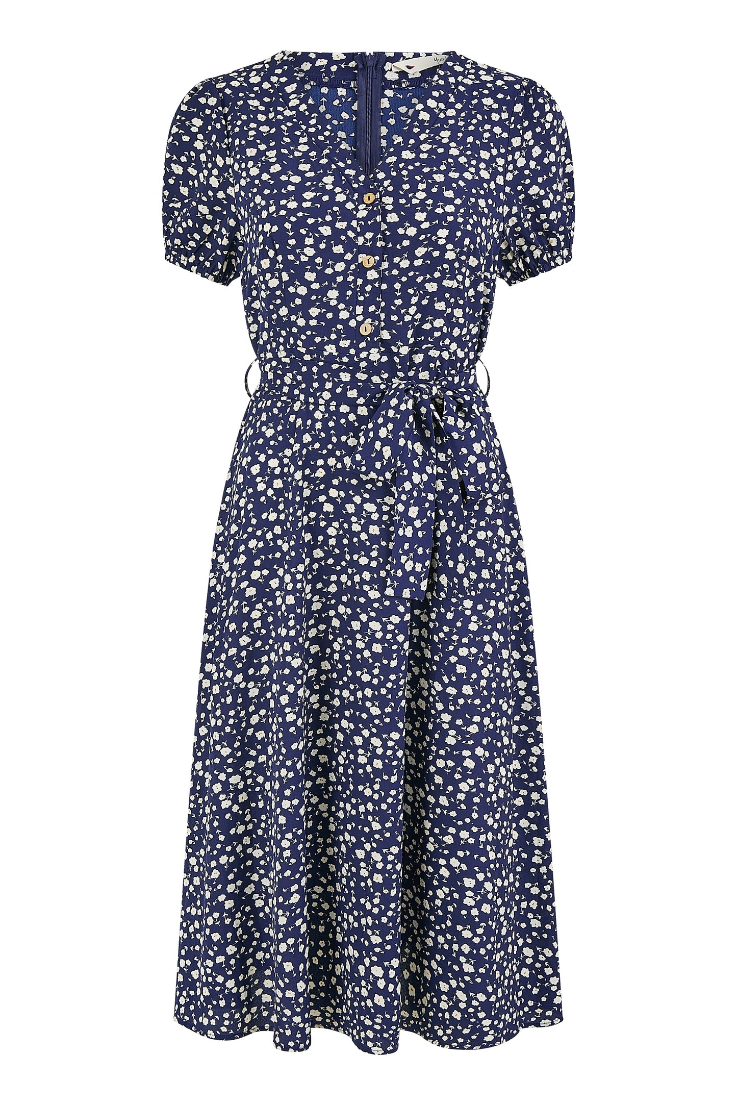 Yumi Navy Geo Print Retro Style Shirt Dress