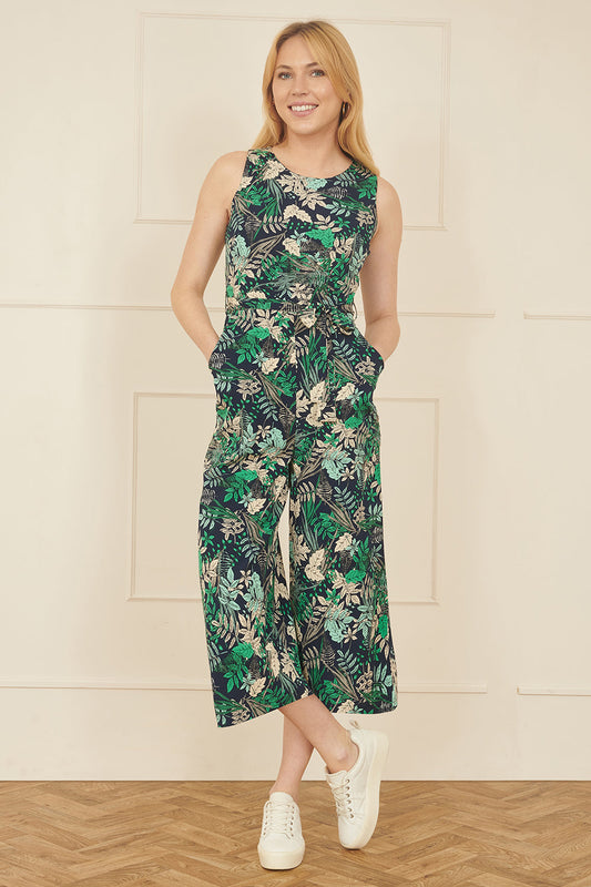 Yumi Green Leaf Culotte Jumpsuit